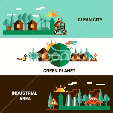 Flat Horizontal Ecology Banners Set Stock Illustration