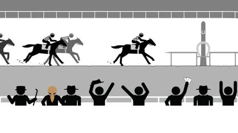 Flat horse racing in front of a crowd of spectators Stock Illustration