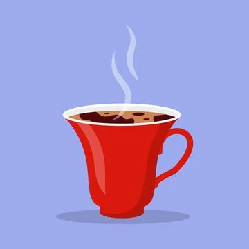 Flat hot red coffee cup mockup steam icon vector Stock Illustration