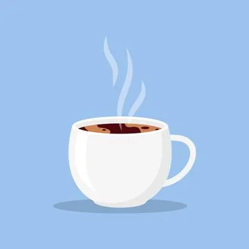Flat hot white coffee cup mockup steam icon vector Stock Illustration