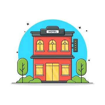 Flat Hotel Building Vector Illustration. Hotel Service Concept Design Stock Illustration
