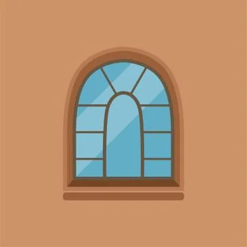 Flat house arched window on brown wall Illustrazione stock