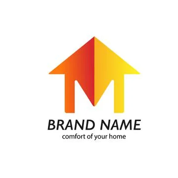 Flat house, inside the letter M, gradient orange and yellow. Stock Illustration