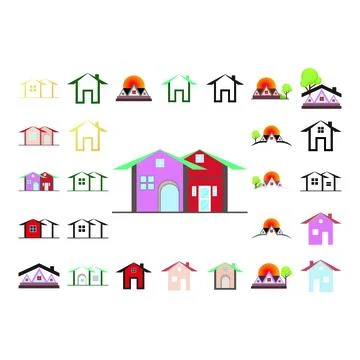 Flat house logo set symbol vector Illustration. Stock Illustration