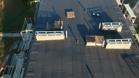 Flat house roof after renovation, aerial Stock Footage
