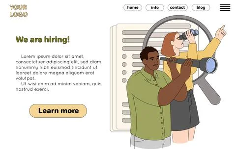 Flat hr managers with binoculars announce hiring staff Stock Illustration