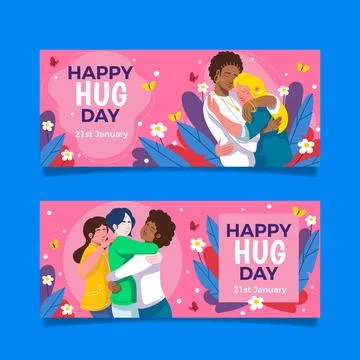 Flat hug day horizontal banners set Stock Illustration