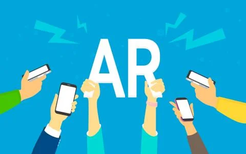 Flat human hands hold big AR symbol Stock Illustration