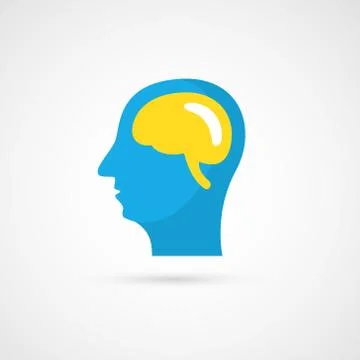 Flat human head and brain icon. Stock Illustration