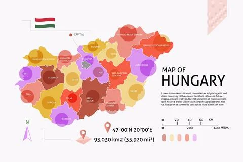 Flat hungary map infographic Stock Illustration