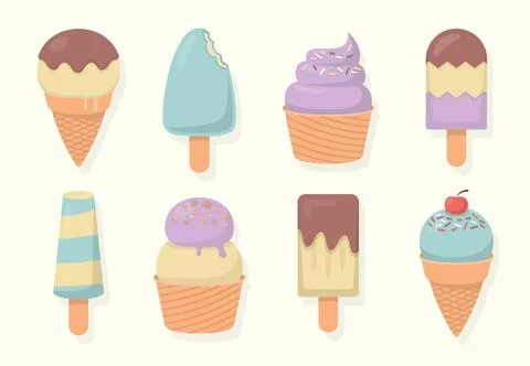 Flat ice cream collection Stock Illustration