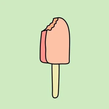 Flat ice cream vector illustration. Fruit ice cream on a stick isolated on green Stock Illustration
