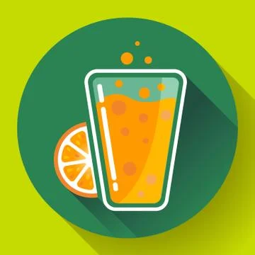 Flat ice tea drink icon. Orange juice glass Stock Illustration