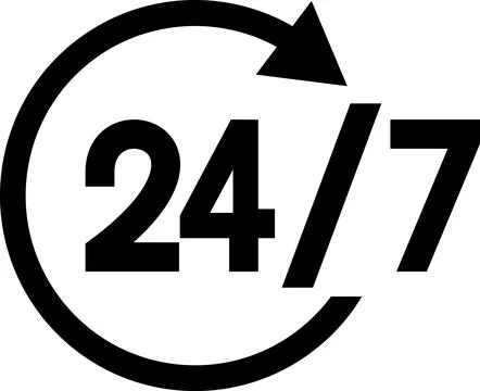 Flat icon of 24 hours a day service sign Stock Illustration