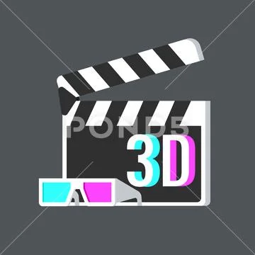 Flat icon 3d cinema, glasses and Clapperboard Stock Illustration