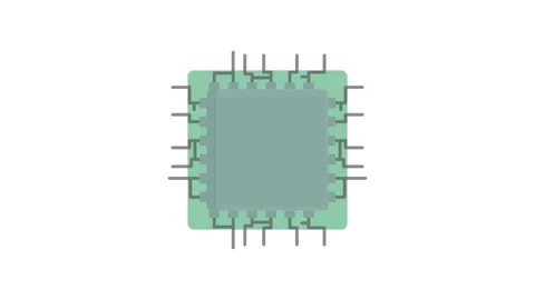 Flat icon of an AI chip, featuring a circuit design and a sleek, modern app.. Stockbeeldmateriaal 332199320