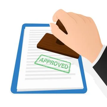 Flat icon with approved stamp hand for paper design. Business concept. Vector 库存插图