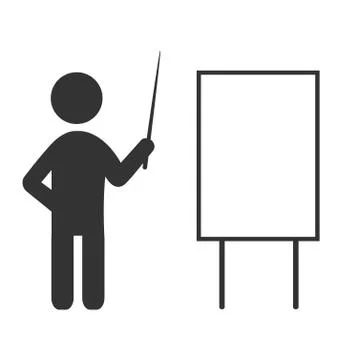 Flat icon with blank board like space for text and man with pointer isolate.. Illustrazione stock