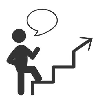 Flat icon with blank speech bubble like space for text and stair isolated o.. Illustrazione stock