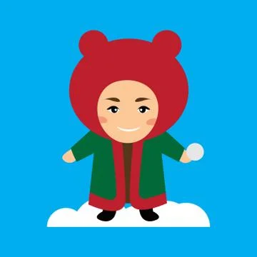 Flat icon on blue background child playing snow Stock Illustration