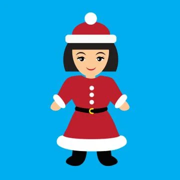 Flat icon on blue background Santa girl Stock Illustration