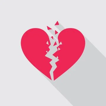 Flat icon of Broken heart in red color Stock Illustration