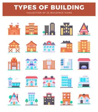 Flat icon building illustrations for graphic design projects Illustrazione stock