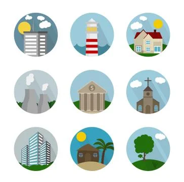 Flat icon circle, buildings Illustrazione stock