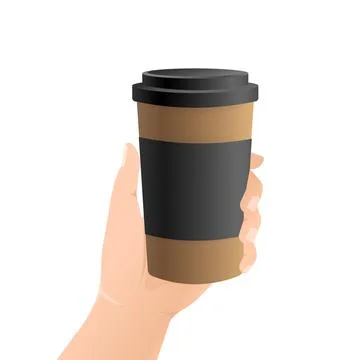 Flat icon with coffee cup with hand. Flat illustration. Coffee to go. Vector 스톡 일러스트