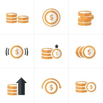 Flat icon  Coins Icons Set, Vector Design Stock Illustration