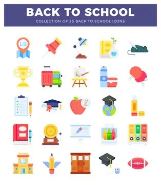 Flat icon collection for back to school. featuring education and learning s.. Stock Illustration