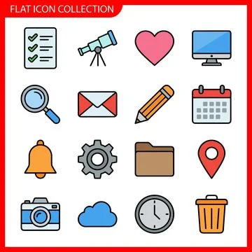 Flat Icon Collection of Essential Digital and Office Symbols. Иллюстрация
