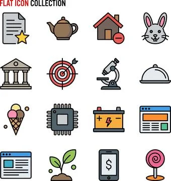 Flat Icon Collection of Various Objects and Concepts. イラスト素材