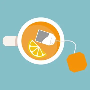 Flat Icon Cup of tea. Isolated on blue background. Stock Illustration