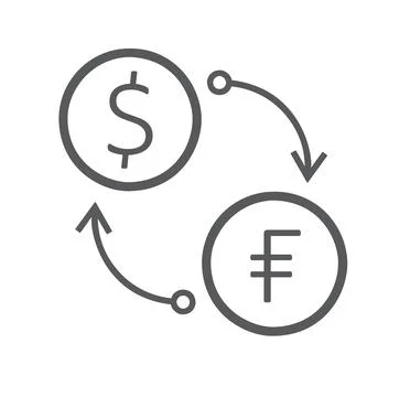 Flat icon of currency exchange Frank to USD isolated on white background Stock Illustration