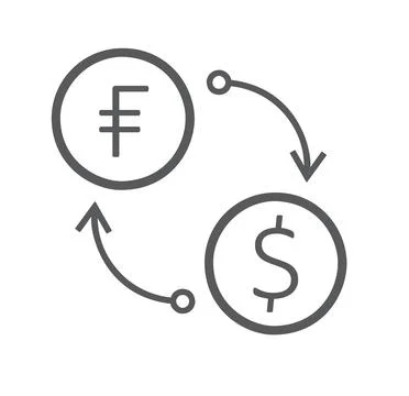 Flat icon of currency exchange Frank to USD isolated on white background Stock Illustration