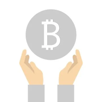 Flat icon design of bitcoin in hand. Illustrazione stock