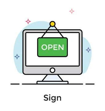 Flat icon design of open sign Stock Illustration