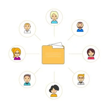 Flat icon design of shared folders with avatars Stock Illustration