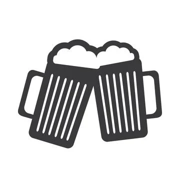Flat Icon Design - Two Black Beer Mugs Filled with Frothy Drink - Icon Isol.. Stock Illustration