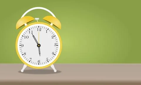 Flat icon design. Vector Cartoon alarm clock isolated on green background on 스톡 일러스트