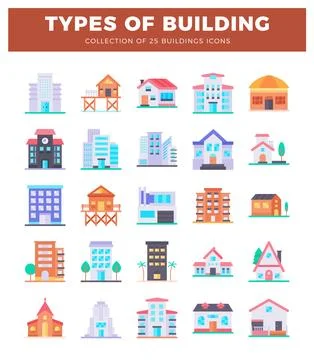 Flat icon different types of buildings for real estate or urban planning. d.. Stock Illustration