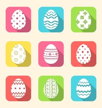 Flat icon of Easter ornate eggs, long shadow style Illustrazione stock