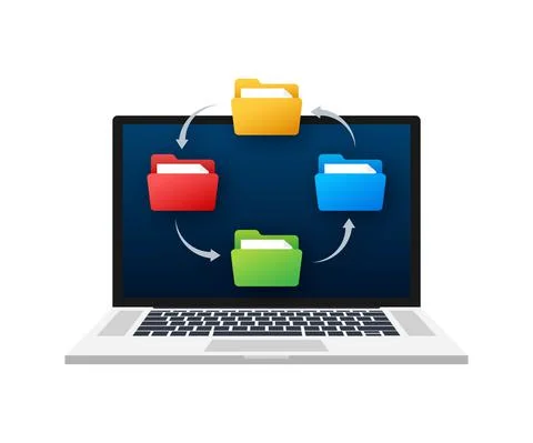 Flat icon with file exchange. Flat digital vector illustration. Cloud storage Stock Illustration