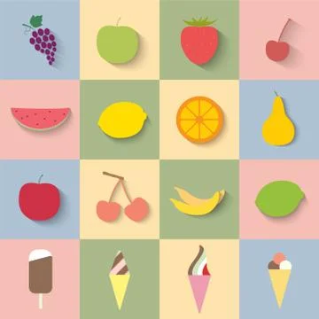 Flat icon fruit and ice cream Stock Illustration