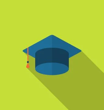 Flat icon graduation cap with long shadow style Stock Illustration