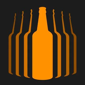 Flat icon of group of beer bottles isolated on black. Stock Illustration