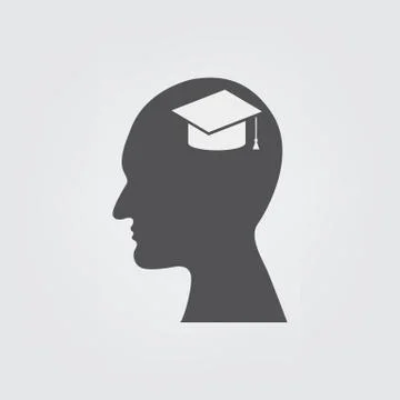 Flat icon Head with Graduate hat. head think graduation day. Stock Illustration