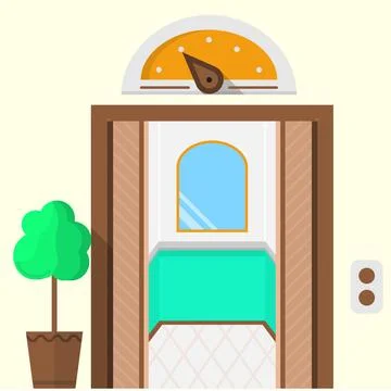 Flat icon for hotel. Opened elevator Flat colorful icon for hotel with ope... Stock Photos