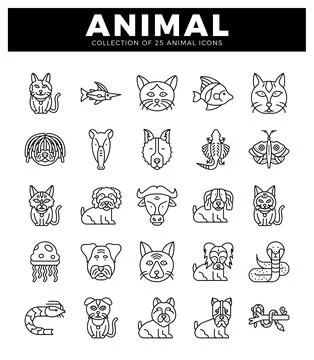 A flat icon illustrations of animals on a white background. rendered in a m.. Illustrazione stock